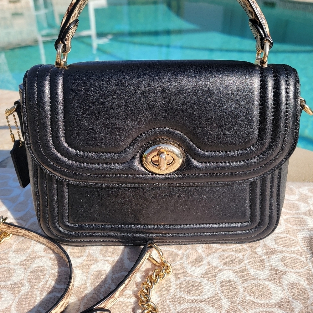 Coach Marlie Leather Sachel/Crossbody With Border Quilting And Snakeskin Handle - Picture 11 of 16